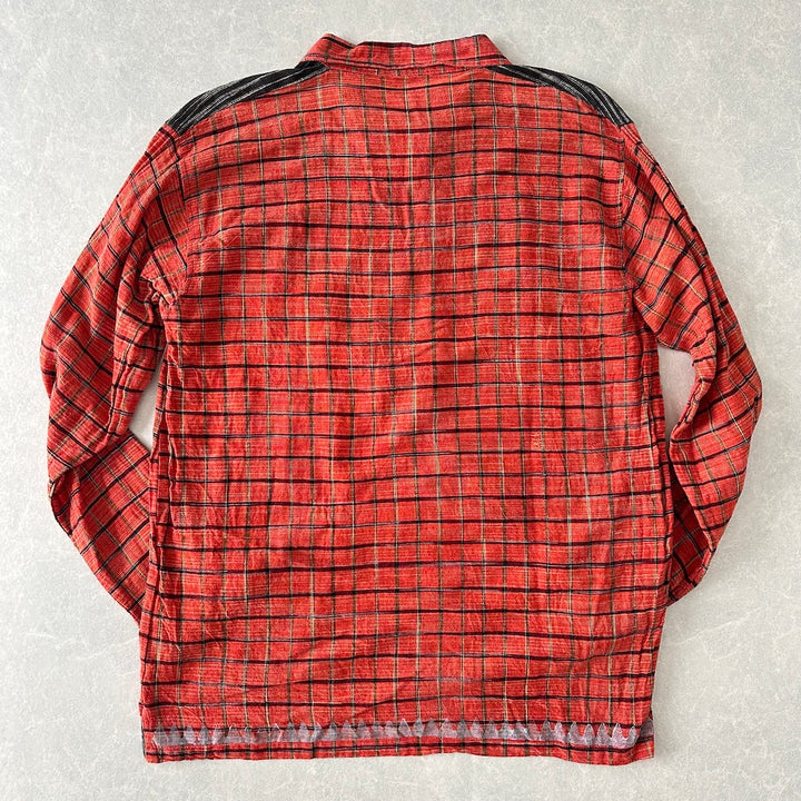 ネイティブ柄チェックシャツ 総柄 M 古着 メンズ