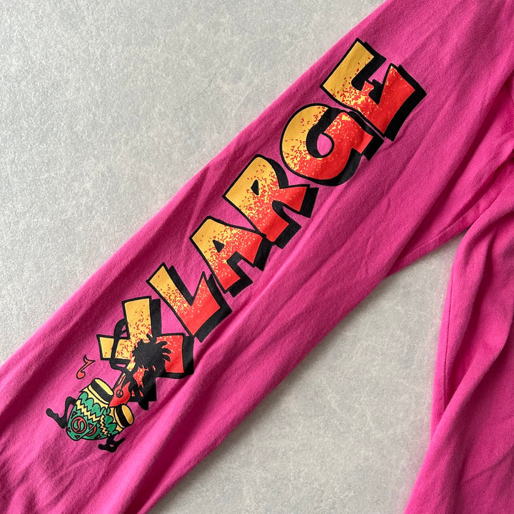 【XLARGE】ダンスプリント長袖ロングスリーブTシャツ ピンク XL 古着 メンズ