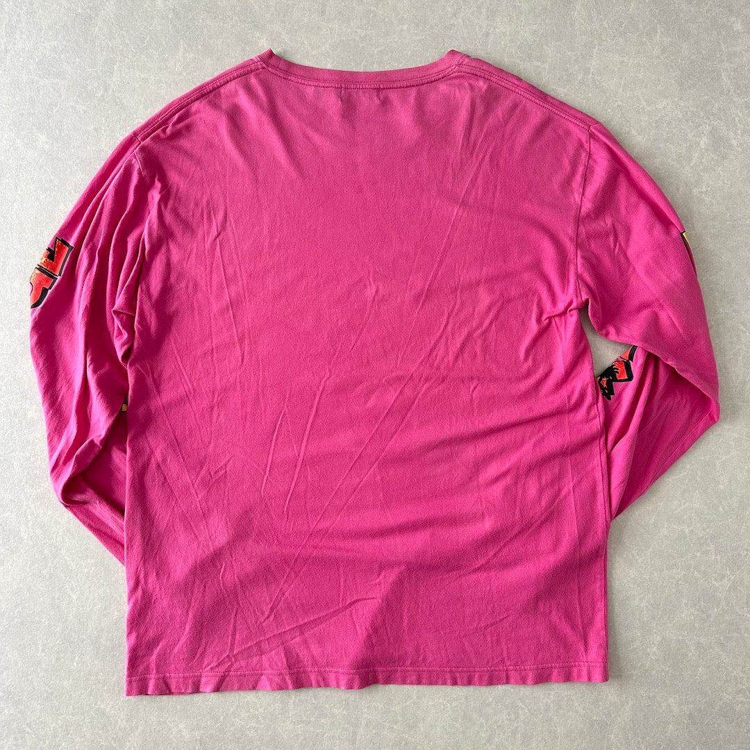 【XLARGE】ダンスプリント長袖ロングスリーブTシャツ ピンク XL 古着 メンズ