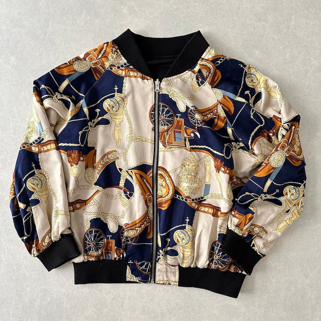 リバーシブル総柄ナイロンブルゾン 総柄 L 古着 レディース