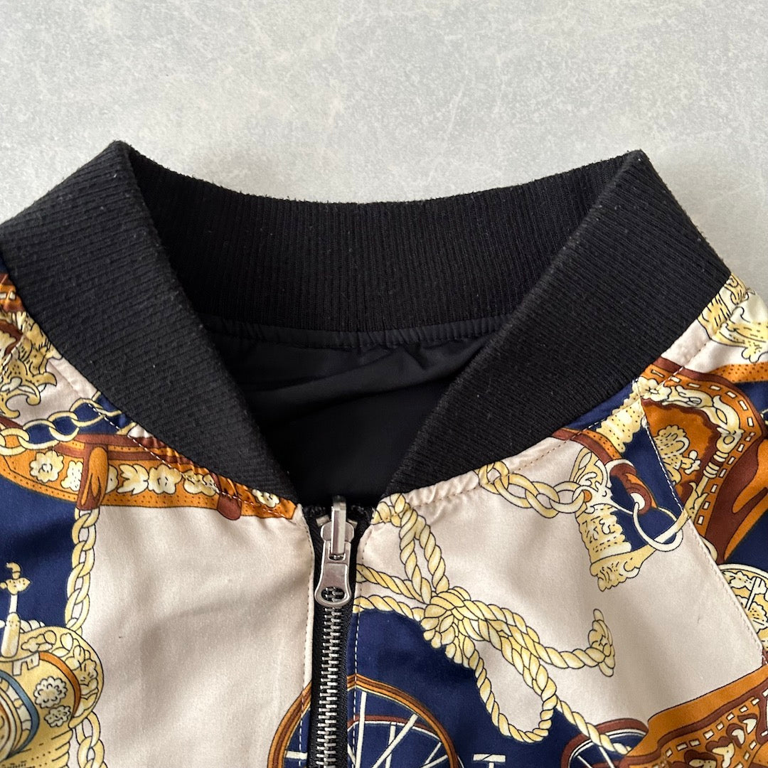 リバーシブル総柄ナイロンブルゾン 総柄 L 古着 レディース