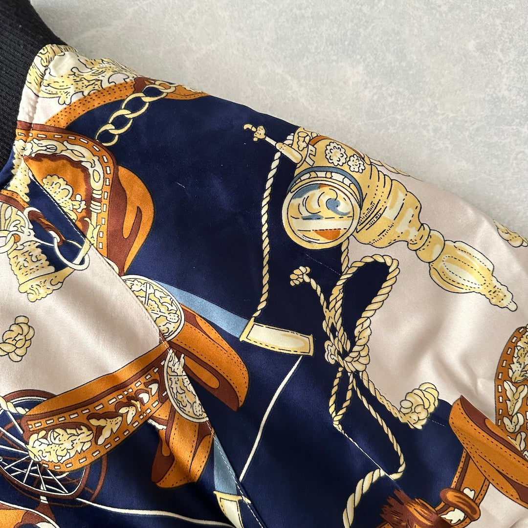 リバーシブル総柄ナイロンブルゾン 総柄 L 古着 レディース