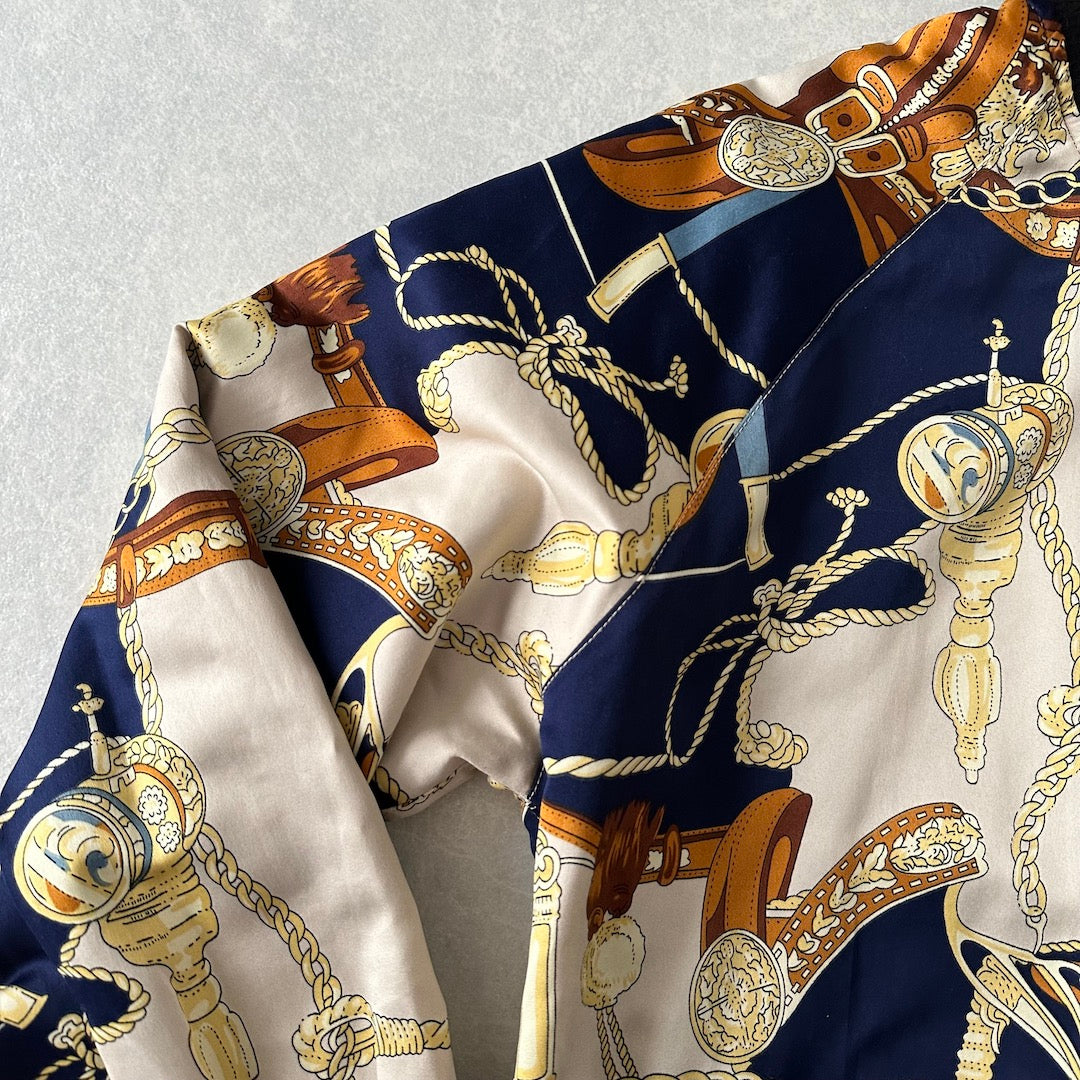 リバーシブル総柄ナイロンブルゾン 総柄 L 古着 レディース