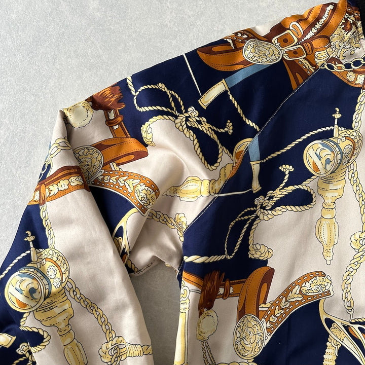 リバーシブル総柄ナイロンブルゾン 総柄 L 古着 レディース