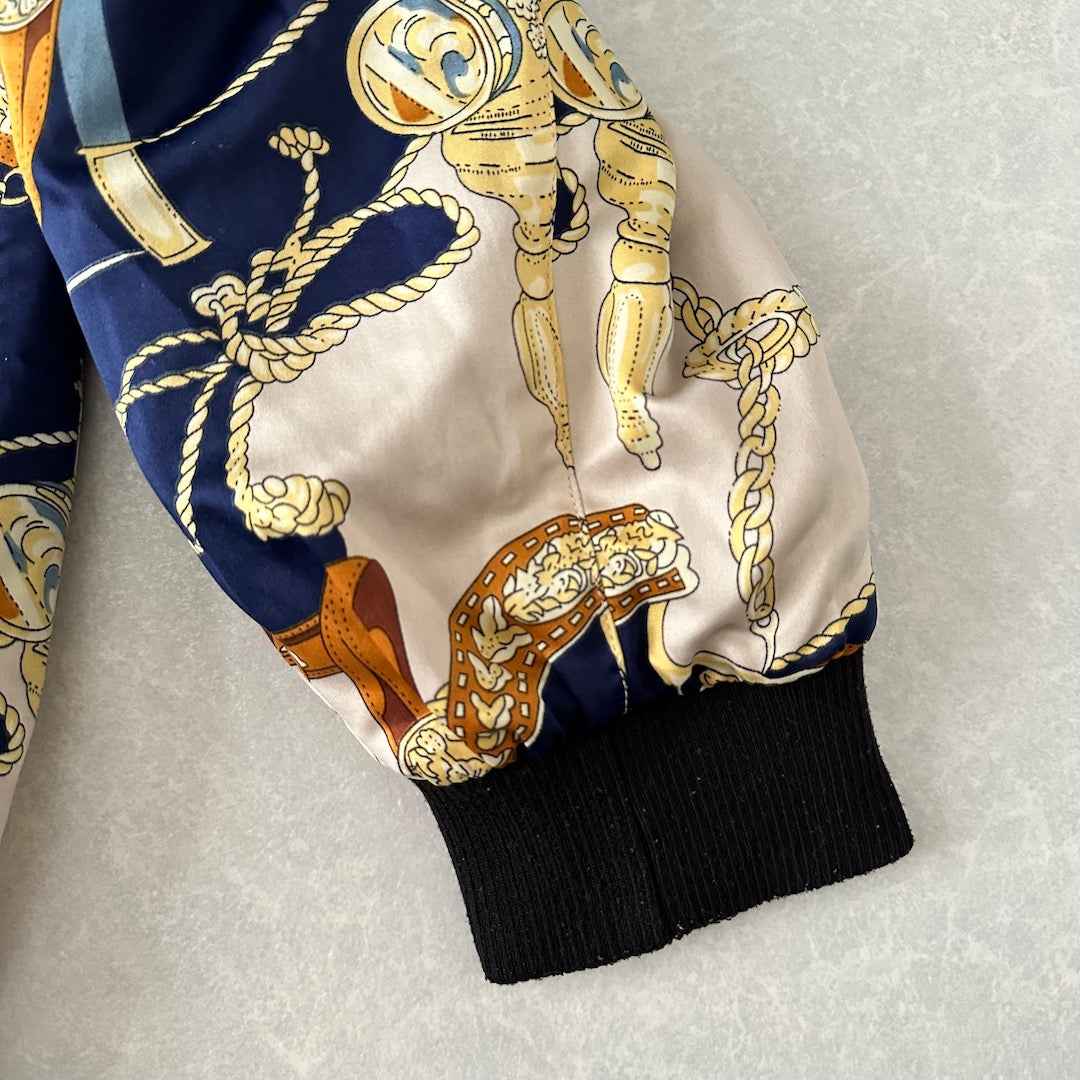 リバーシブル総柄ナイロンブルゾン 総柄 L 古着 レディース