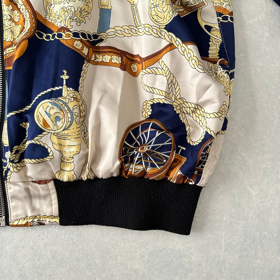 リバーシブル総柄ナイロンブルゾン 総柄 L 古着 レディース