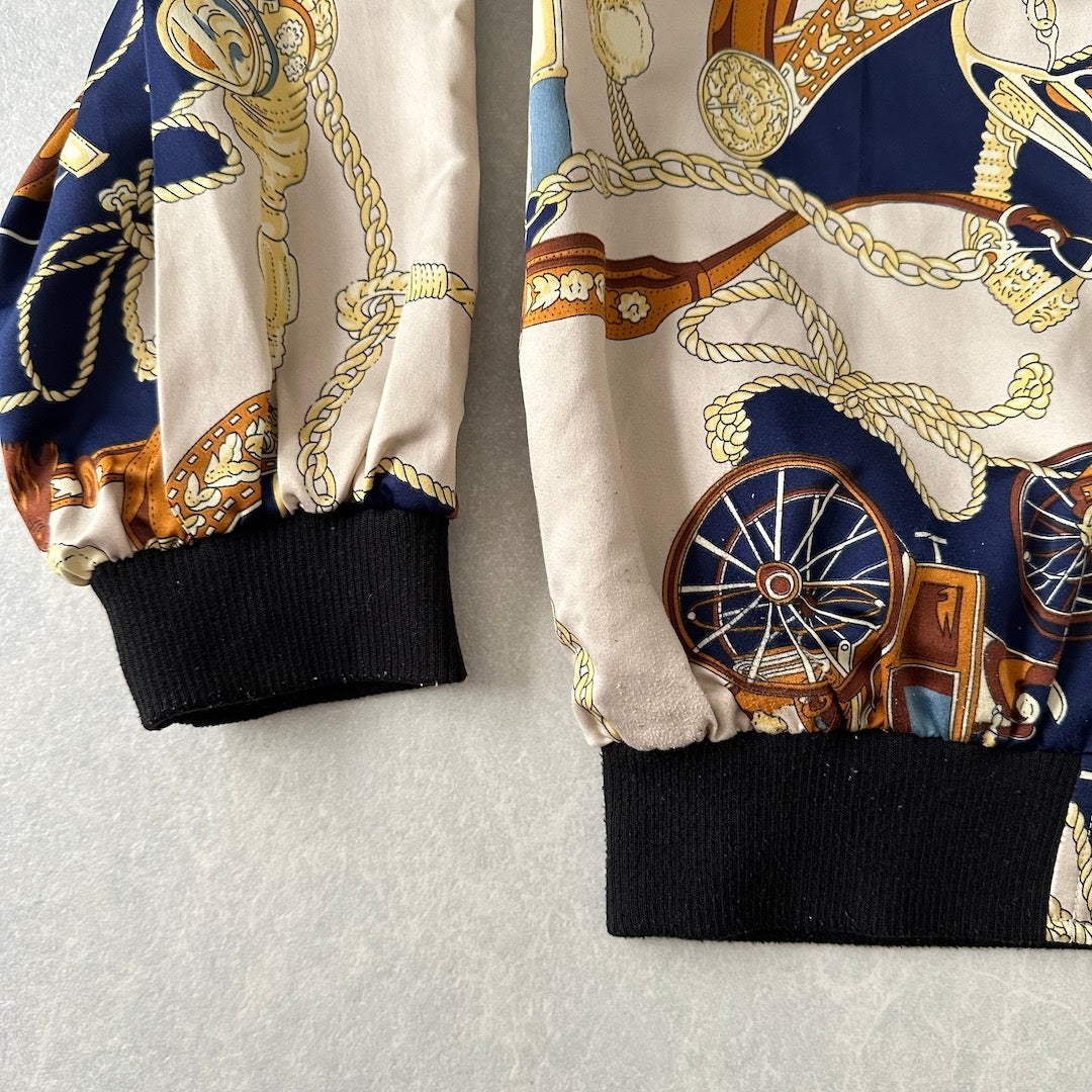 リバーシブル総柄ナイロンブルゾン 総柄 L 古着 レディース