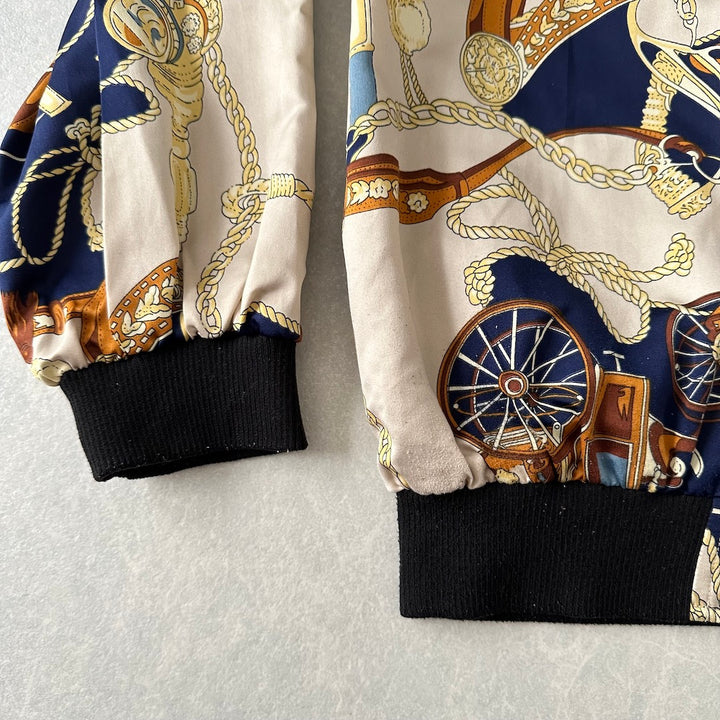 リバーシブル総柄ナイロンブルゾン 総柄 L 古着 レディース