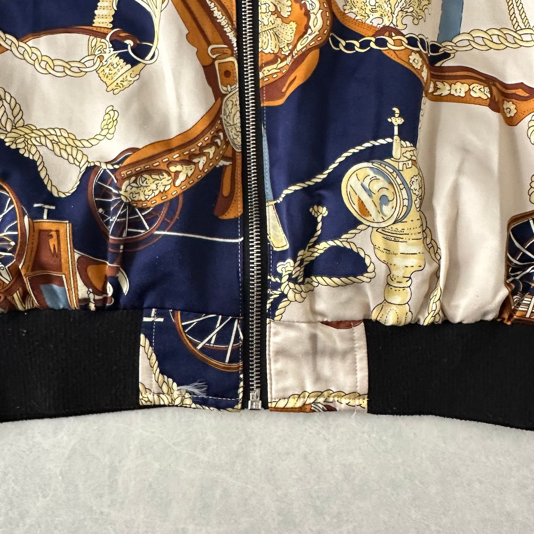 リバーシブル総柄ナイロンブルゾン 総柄 L 古着 レディース