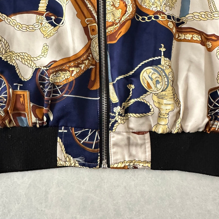 リバーシブル総柄ナイロンブルゾン 総柄 L 古着 レディース