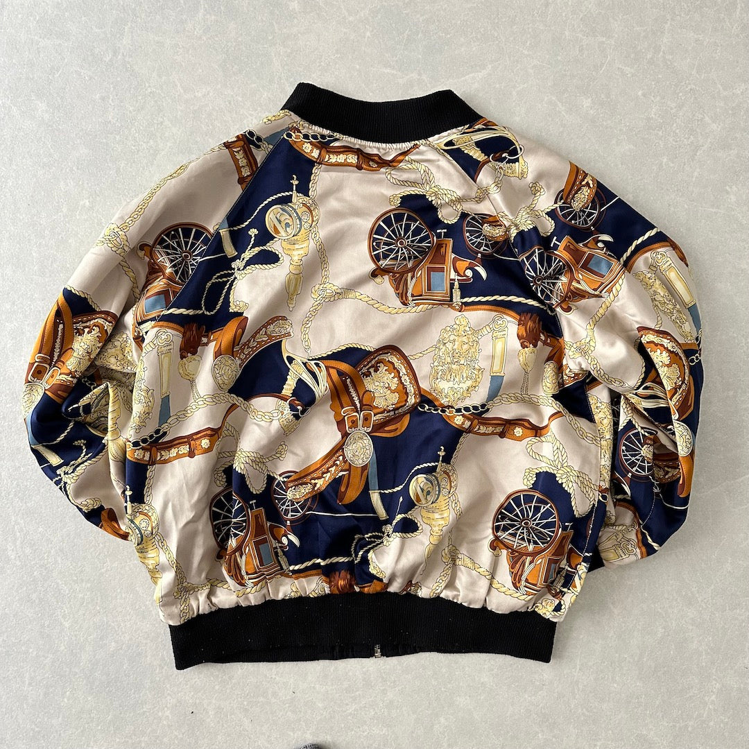 リバーシブル総柄ナイロンブルゾン 総柄 L 古着 レディース