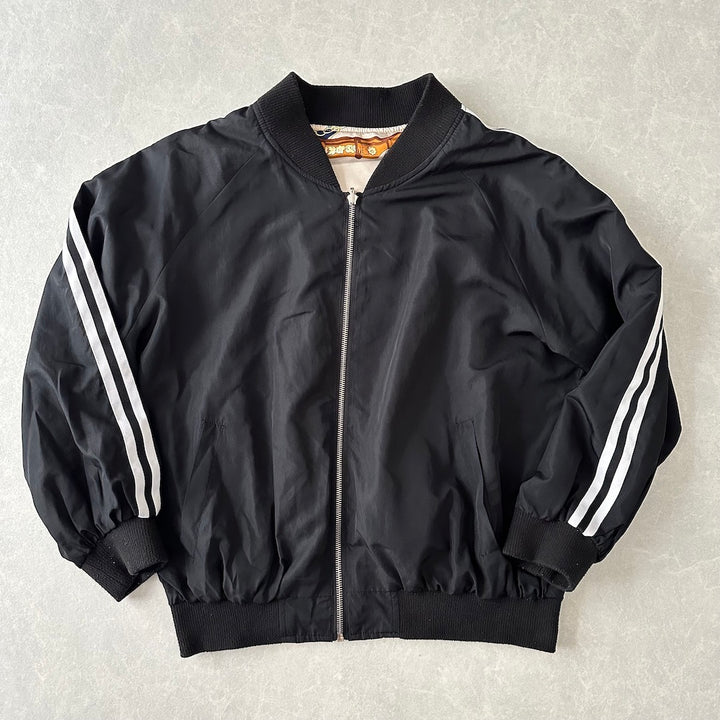 リバーシブル総柄ナイロンブルゾン 総柄 L 古着 レディース