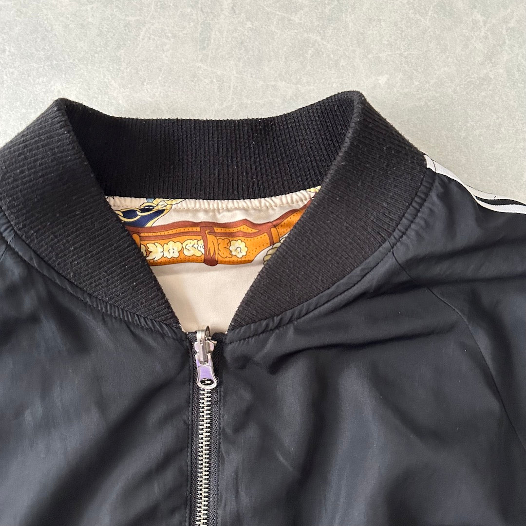 リバーシブル総柄ナイロンブルゾン 総柄 L 古着 レディース