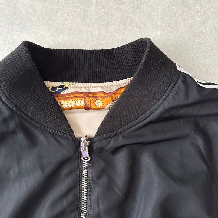 リバーシブル総柄ナイロンブルゾン 総柄 L 古着 レディース