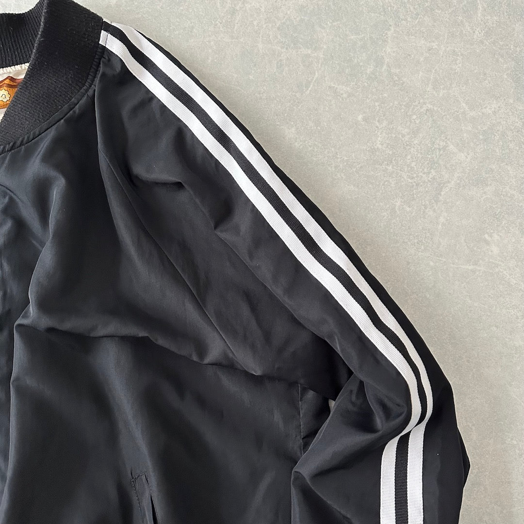 リバーシブル総柄ナイロンブルゾン 総柄 L 古着 レディース