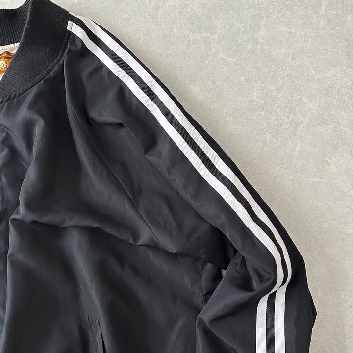 リバーシブル総柄ナイロンブルゾン 総柄 L 古着 レディース