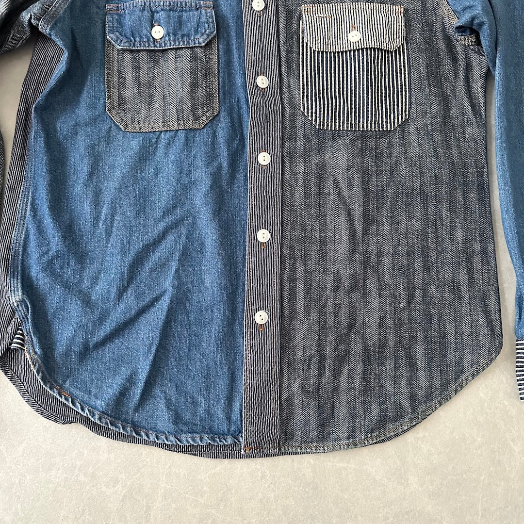 クレイジーパターンヒッコリーデニムワークシャツ ストライプ柄 M 古着 メンズ