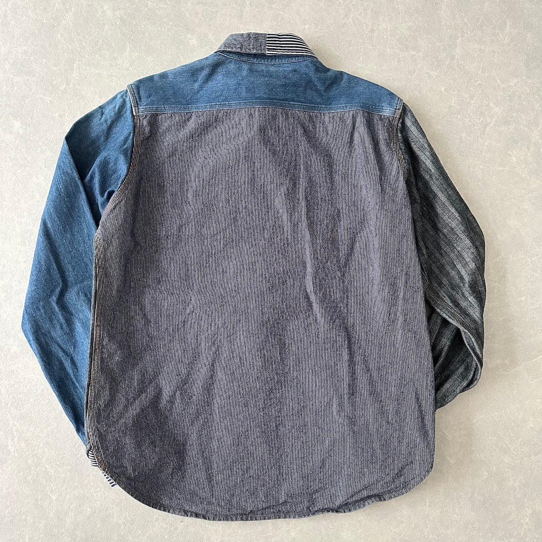 クレイジーパターンヒッコリーデニムワークシャツ ストライプ柄 M 古着 メンズ