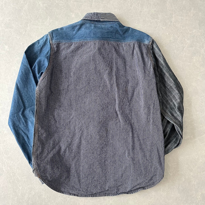 クレイジーパターンヒッコリーデニムワークシャツ ストライプ柄 M 古着 メンズ