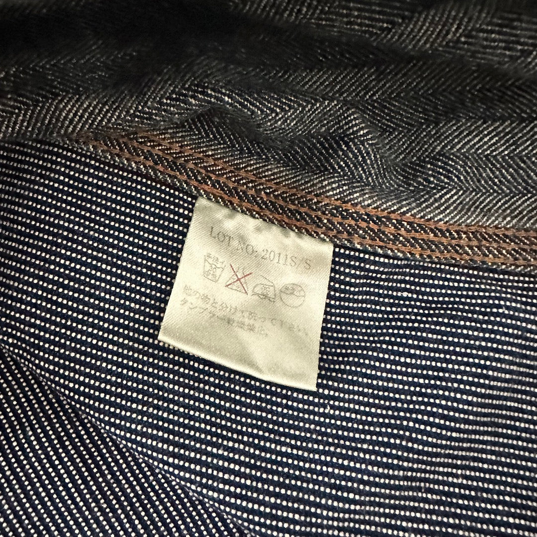 クレイジーパターンヒッコリーデニムワークシャツ ストライプ柄 M 古着 メンズ