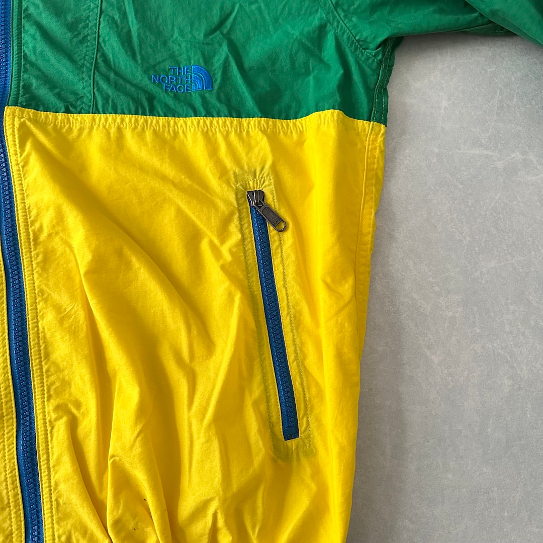 【THE NORTH FACE】ジップアップナイロンブルゾン グリーン×イエロー L 古着 メンズ