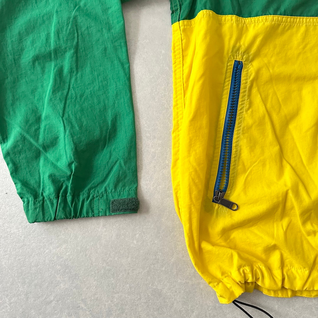 【THE NORTH FACE】ジップアップナイロンブルゾン グリーン×イエロー L 古着 メンズ