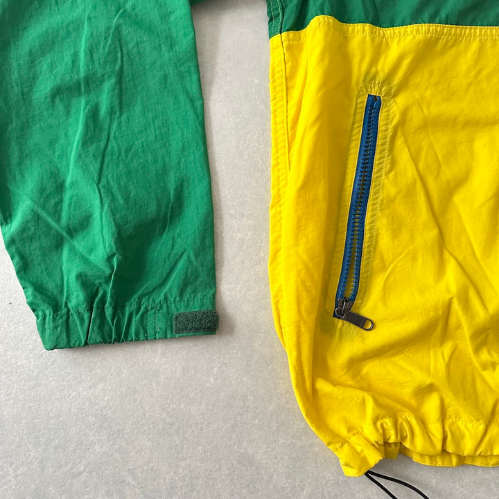 【THE NORTH FACE】ジップアップナイロンブルゾン グリーン×イエロー L 古着 メンズ