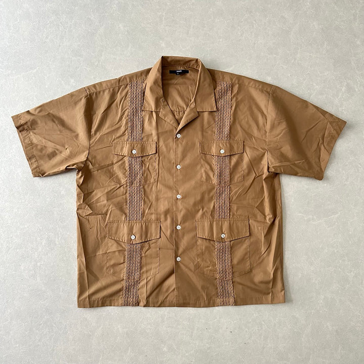 【CIAOPANIC】開襟半袖キューバシャツ ベージュ L 古着 メンズ