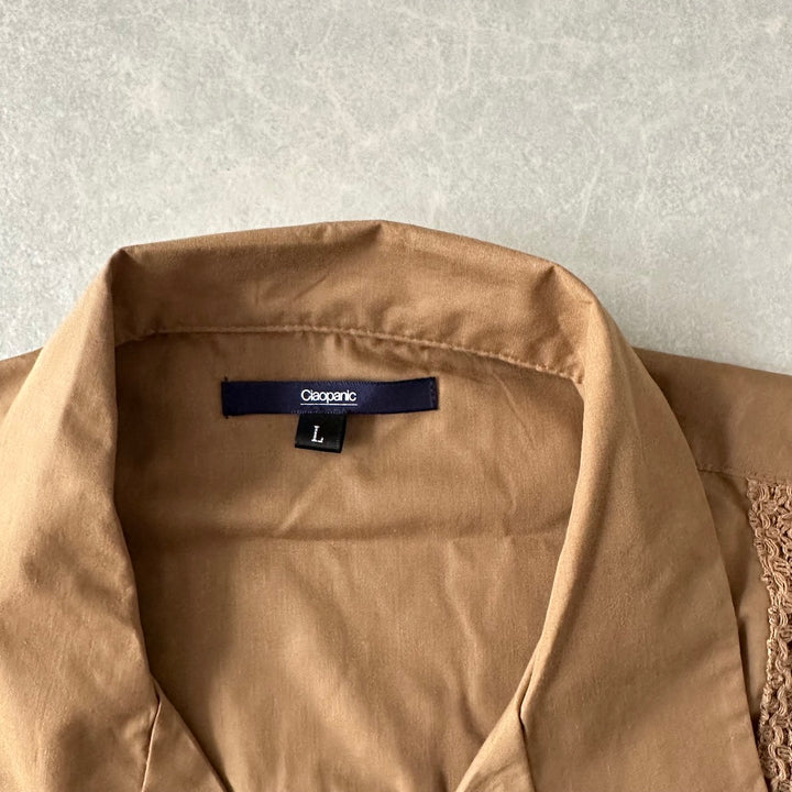 【CIAOPANIC】開襟半袖キューバシャツ ベージュ L 古着 メンズ