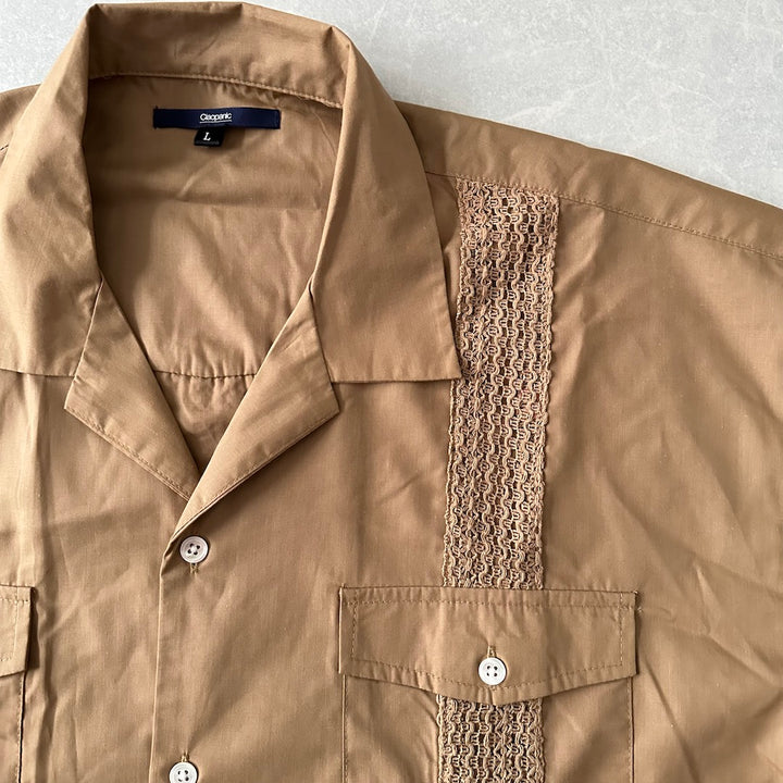 【CIAOPANIC】開襟半袖キューバシャツ ベージュ L 古着 メンズ