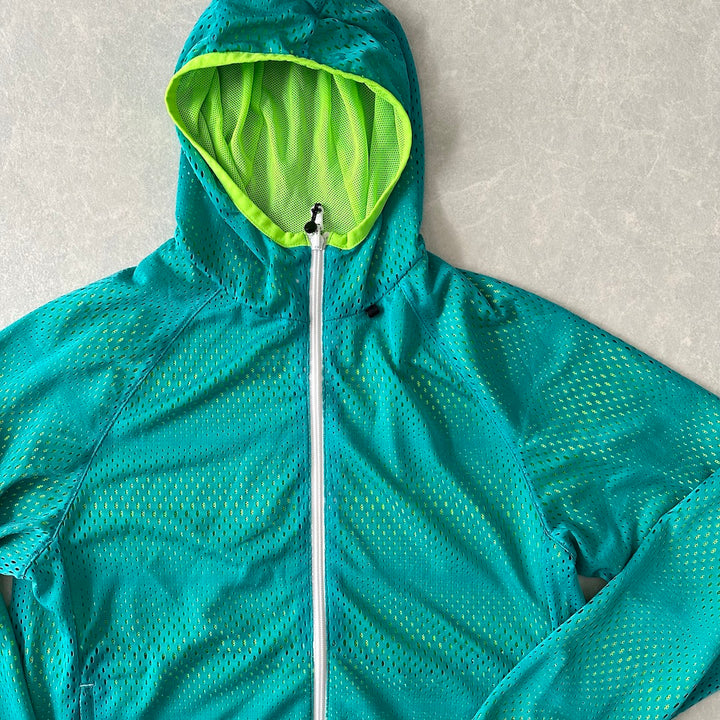 【NIKE】蛍光カラースポーティブジップアップパーカー グリーン S 古着 メンズ