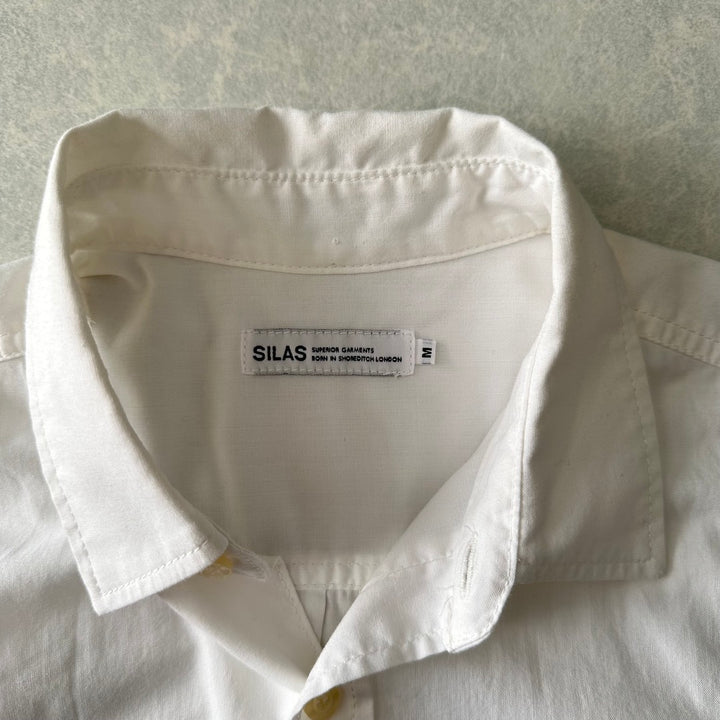 【SILAS】プリント半袖シャツ ホワイト M 古着 メンズ