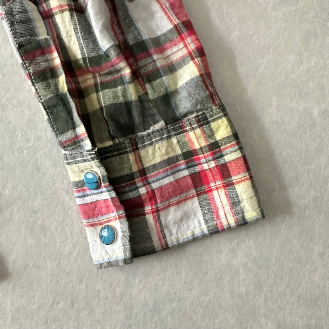 取り外しフード付きチェック柄ワッペンシャツ チェック柄 M 古着 メンズ