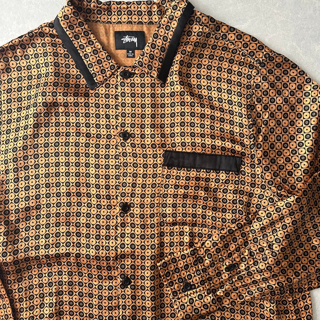 【STUSSY】モノグラム風グラフィカル総柄シャツ 総柄 M 古着 メンズ