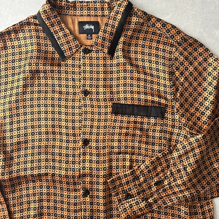 【STUSSY】モノグラム風グラフィカル総柄シャツ 総柄 M 古着 メンズ