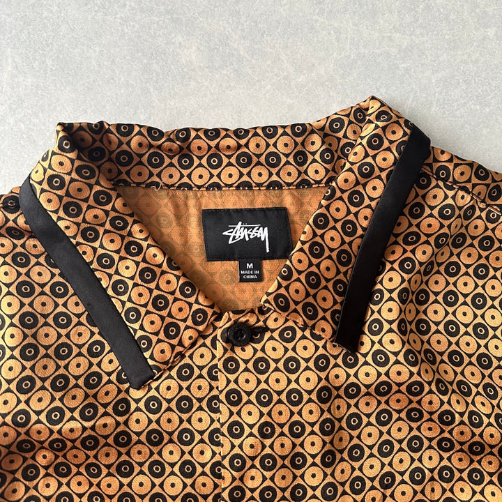 【STUSSY】モノグラム風グラフィカル総柄シャツ 総柄 M 古着 メンズ