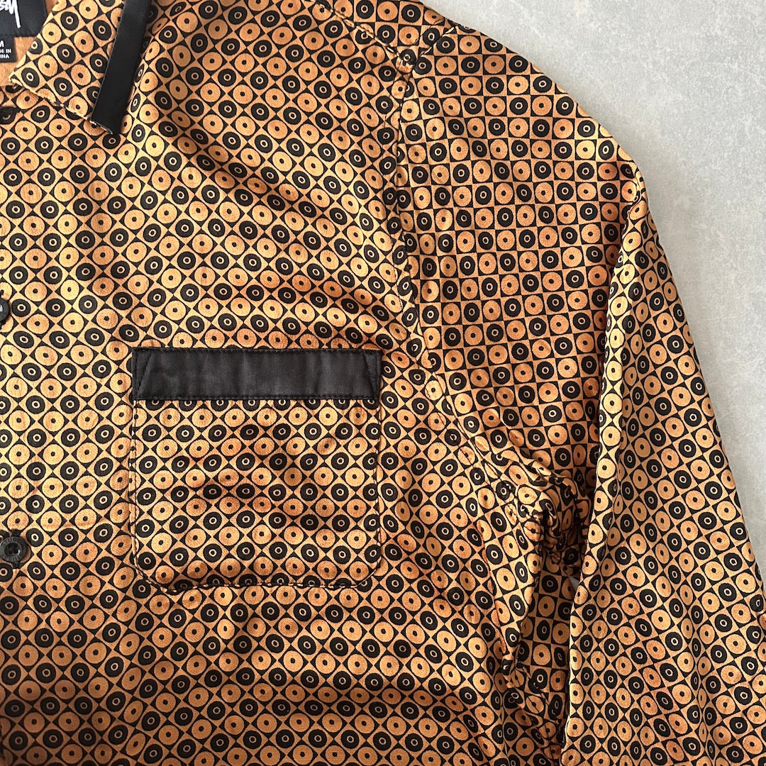 【STUSSY】モノグラム風グラフィカル総柄シャツ 総柄 M 古着 メンズ