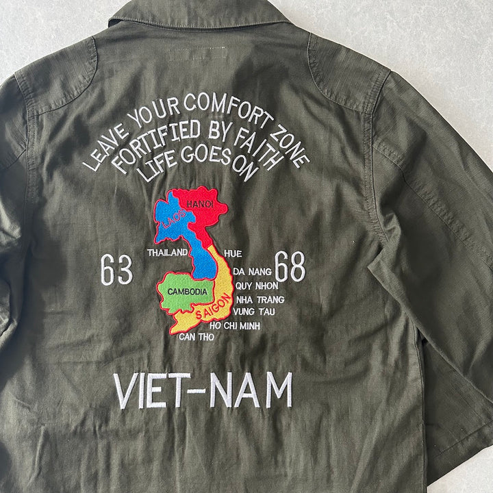ミリタリーベトナムシャツジャケット カーキ S 古着 メンズ