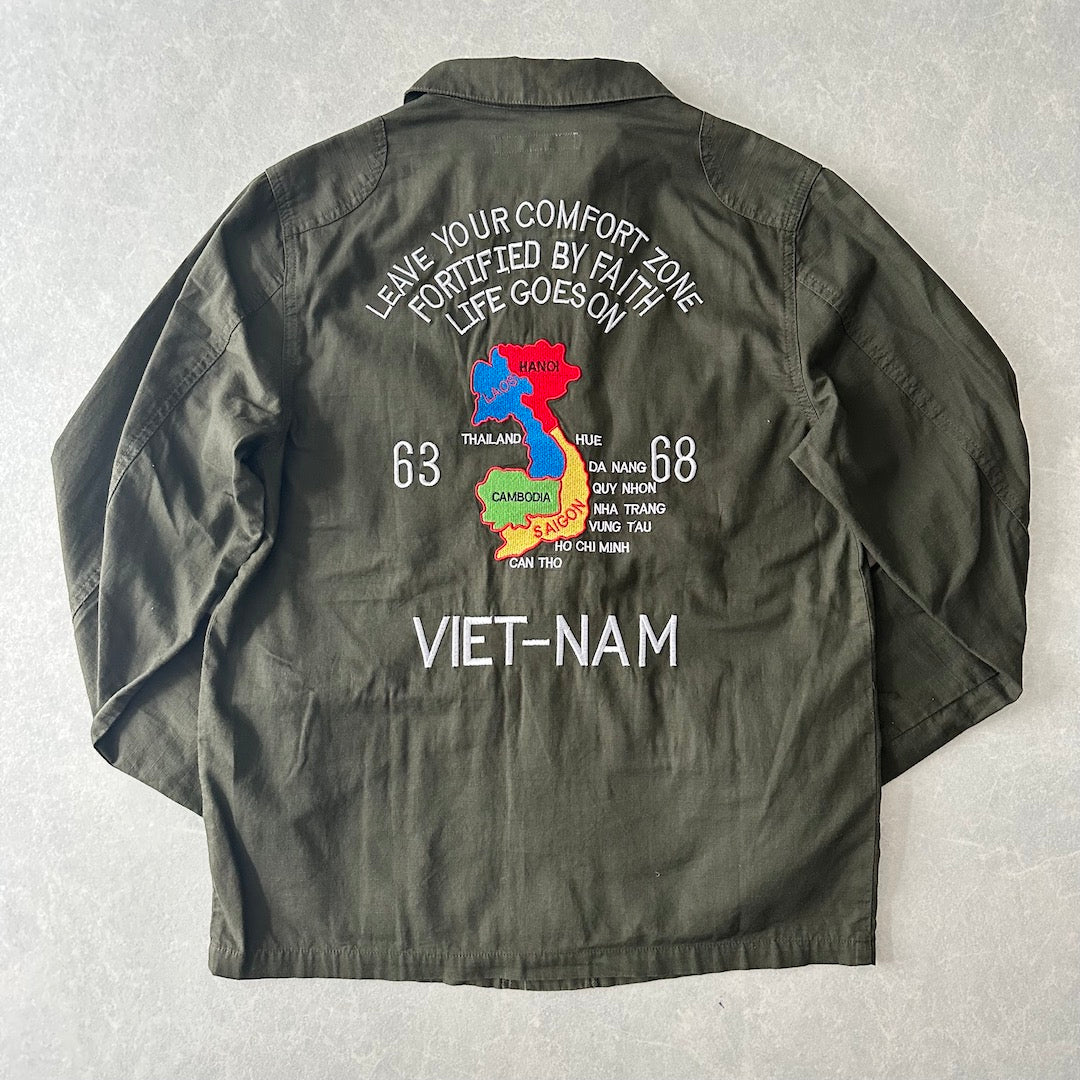 ミリタリーベトナムシャツジャケット カーキ S 古着 メンズ
