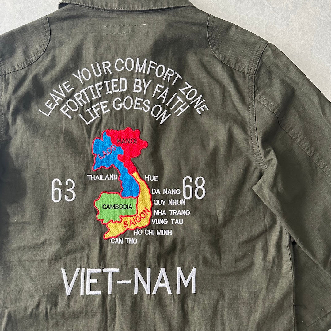 ミリタリーベトナムシャツジャケット カーキ S 古着 メンズ