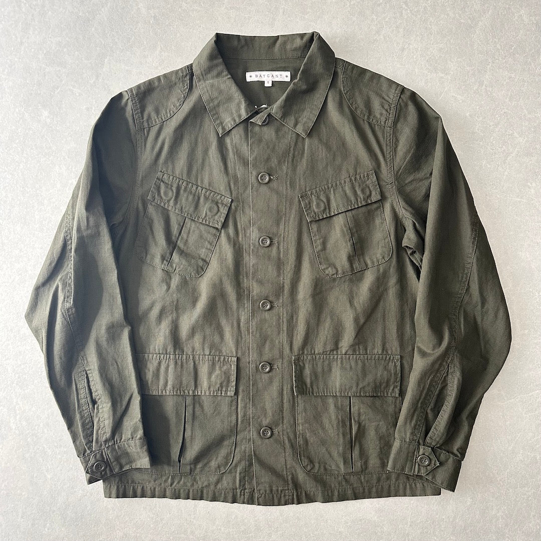 ミリタリーベトナムシャツジャケット カーキ S 古着 メンズ
