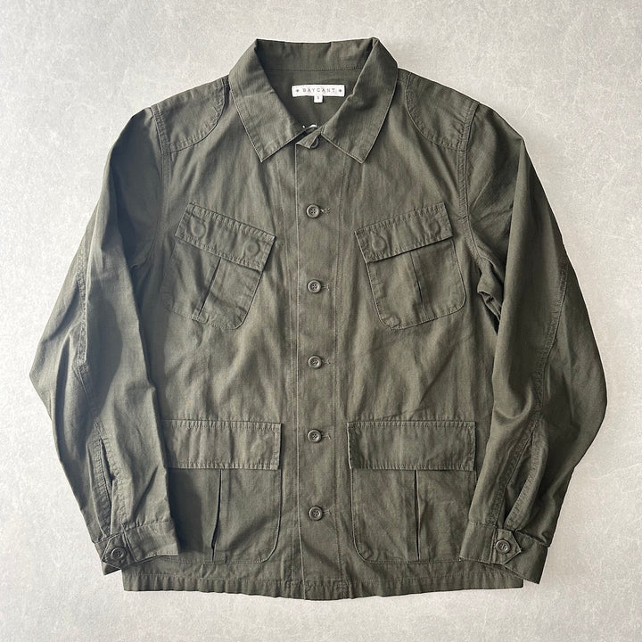 ミリタリーベトナムシャツジャケット カーキ S 古着 メンズ
