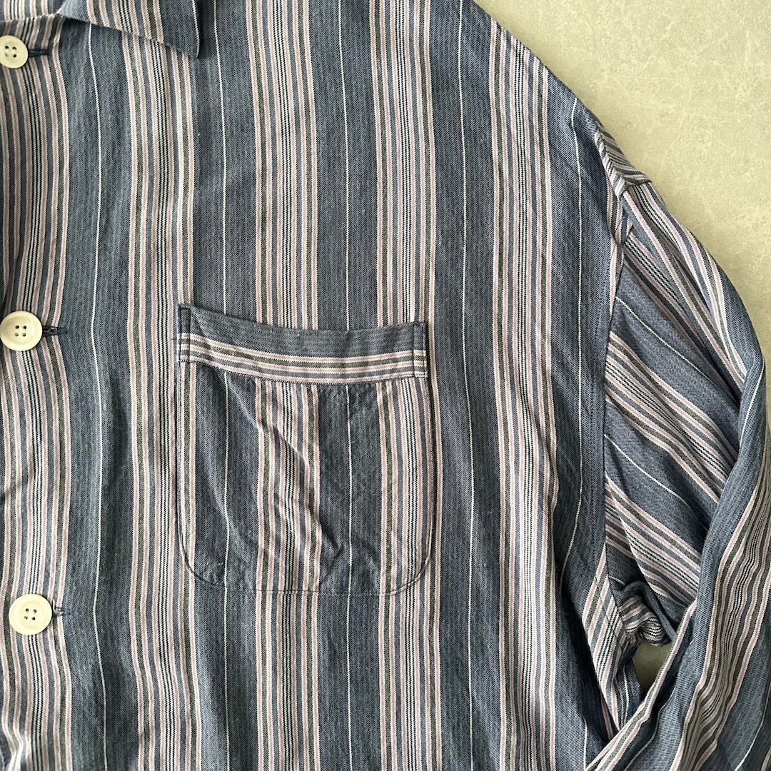 【LAD MUSICIAN】マルチストライプステンカラーシャツコート ストライプ柄 44 古着 メンズ