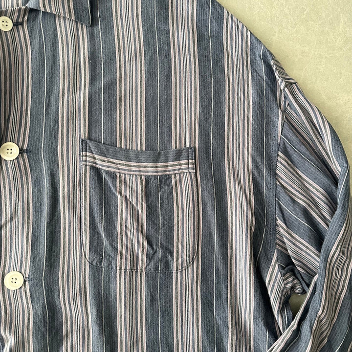 【LAD MUSICIAN】マルチストライプステンカラーシャツコート ストライプ柄 44 古着 メンズ