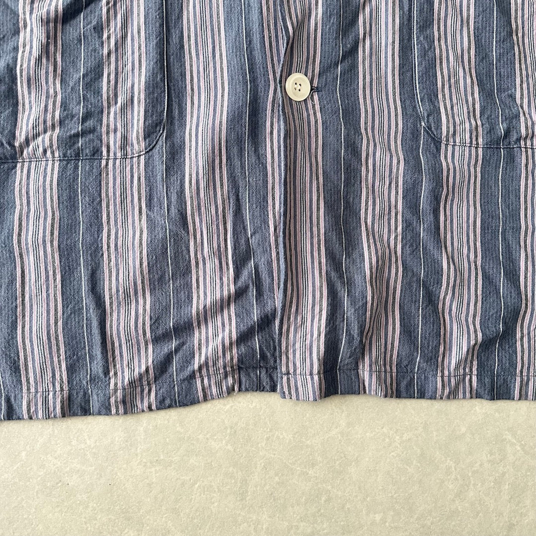 【LAD MUSICIAN】マルチストライプステンカラーシャツコート ストライプ柄 44 古着 メンズ