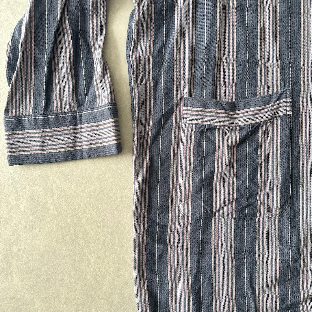 【LAD MUSICIAN】マルチストライプステンカラーシャツコート ストライプ柄 44 古着 メンズ