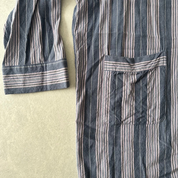 【LAD MUSICIAN】マルチストライプステンカラーシャツコート ストライプ柄 44 古着 メンズ