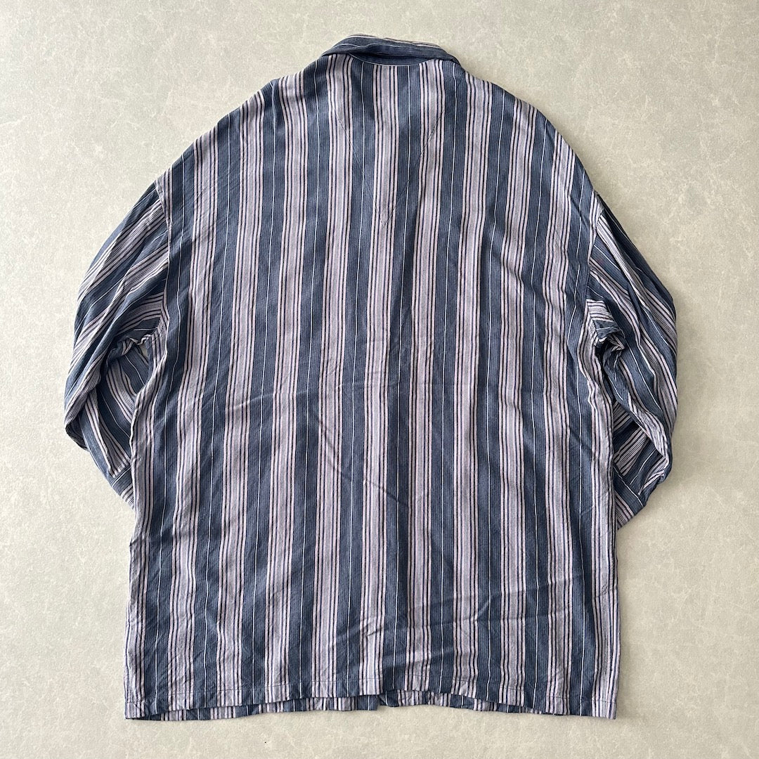 【LAD MUSICIAN】マルチストライプステンカラーシャツコート ストライプ柄 44 古着 メンズ