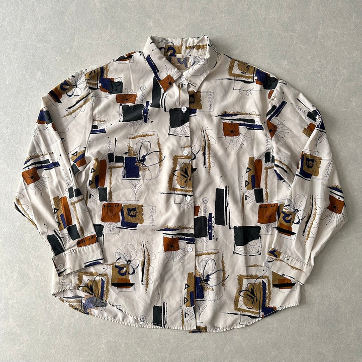 アート柄グラフィックプリントシャツ 総柄 M 古着 メンズ