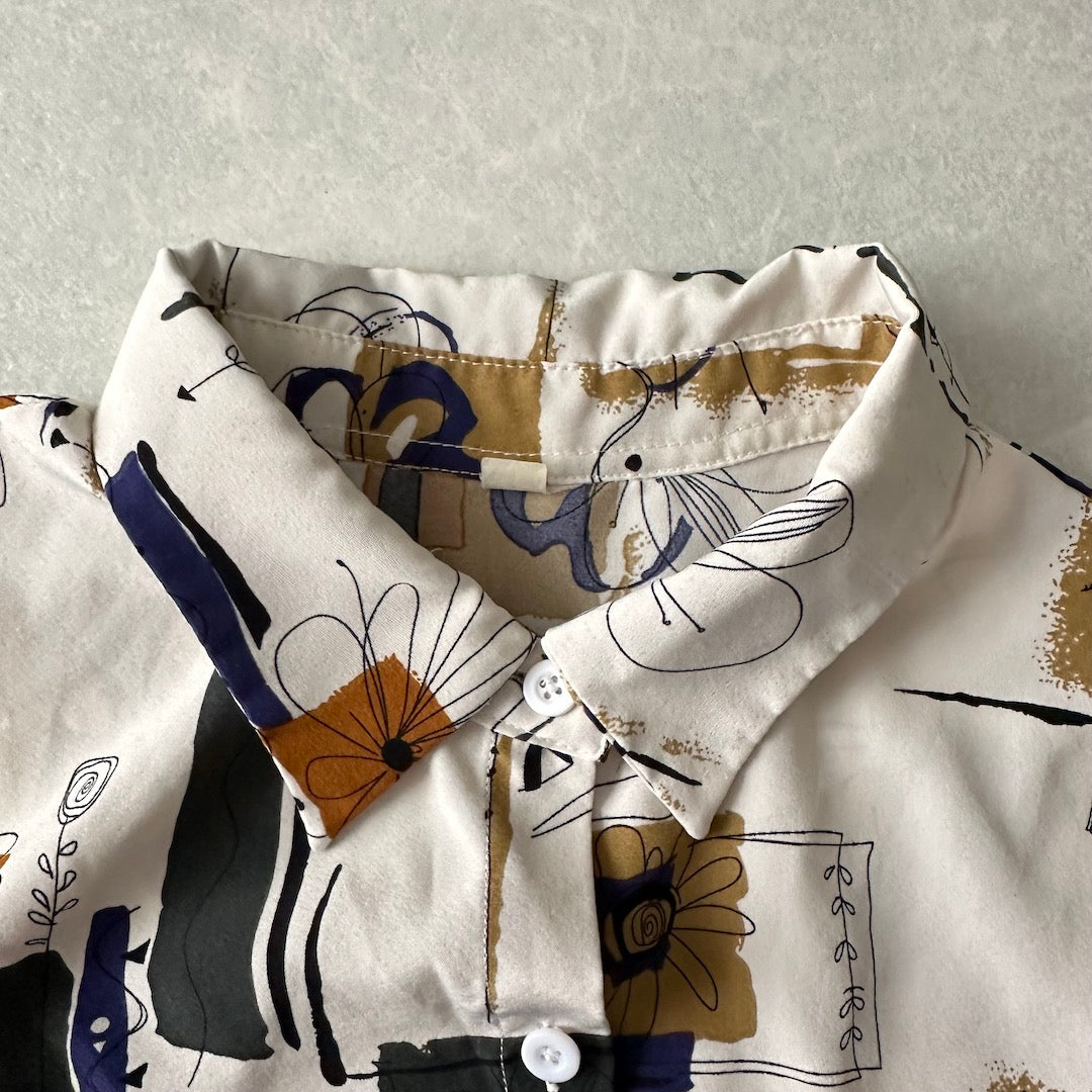 アート柄グラフィックプリントシャツ 総柄 M 古着 メンズ